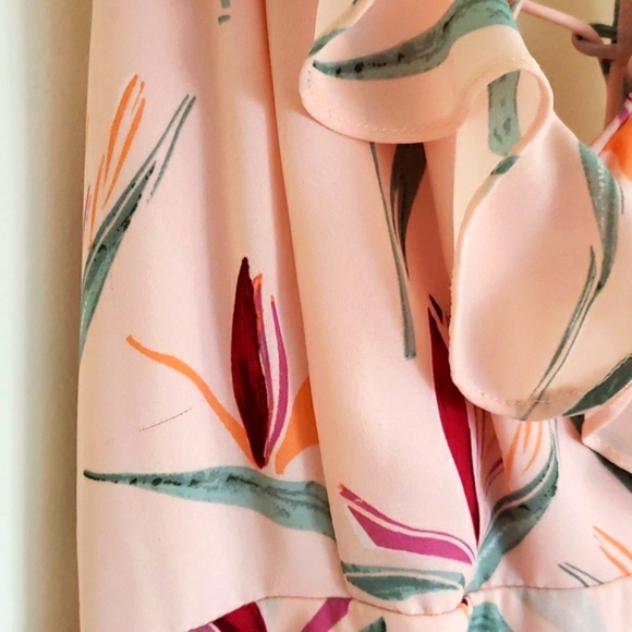 Bobbi Rocco Pink Floral Mini Dress with Lace-up Back and Wrap Front Size Small - Picture 6 of 6